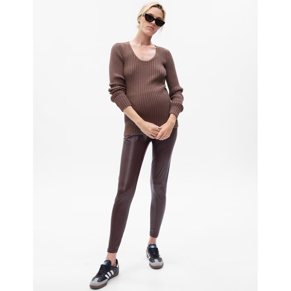 Gap Maternity Brown Full Panel Faux Vegan Leather Leggings Size Extra Large XL
